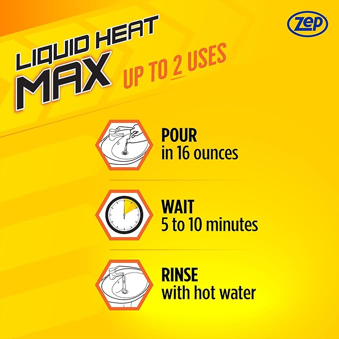 Zep Liquid Heat Max Clog Remover Gel - Destroys Hair, Build-Up & Grease - 32 oz.