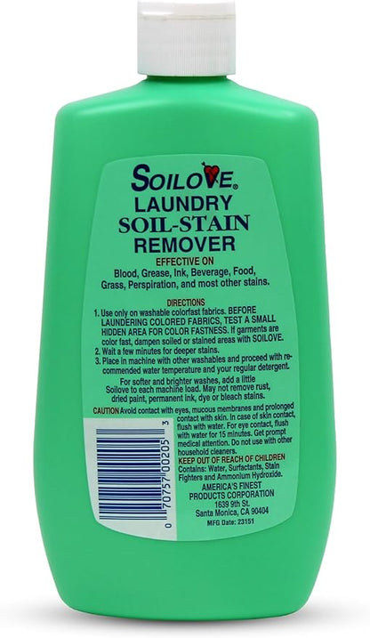 Soilove Laundry Stain Remover Liquid – 4 Bottles (16oz) – Powerful Prewash for Blood, Grease, Ink, Grass, Food, & More – Enzyme-Based Concentrated Stain Fighter for Clothes