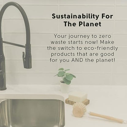 Dish Washing Bundle Kit | Eco-Friendly Solid Dish Soap, Cedar Soap Tray, Bamboo Pot Brush | Organic & Vegan Ingredients, Non-Tox Dish Soap | 3pc. Set
