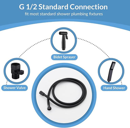 Flexible Shower Hose 59 Inches, APLusee 304 Stainless Steel Shower Tube With Swivel Brass Connector, Extension Replacement Part For Handheld Sprayer And Bidet, Matte Black