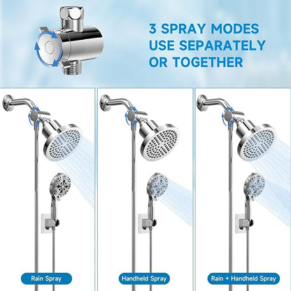 High Pressure Shower Head Combo with Handheld Spray, 6" Filtered Rain Shower Head & 5" Handheld Shower Head with Filters, 69" Stainless Steel Hose - Dual Shower Head Set for Bathroom Home