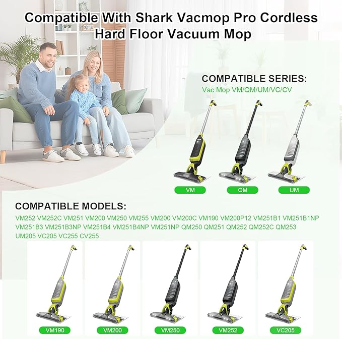Vacmop Mop Vac Pads for Shark - Reusable Vacuum Spray Mop Pad Refills for Shark Vacmop Replacement VM252 VM200 VM200p12 VMP30 VM190 VM250 Cleaner Heads - Hard Floor Mopvac Mopping Pads Wet Dry 12pack