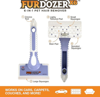 FurDozer Pet Hair Remover & Auto Detailing Tools - Cat & Dog Hair Remover for Carpets, Car Interiors, Couches, Bedding, & Pet Furniture (Purple, (3 Pack) - X6, X3 PRO, X3 MINI)