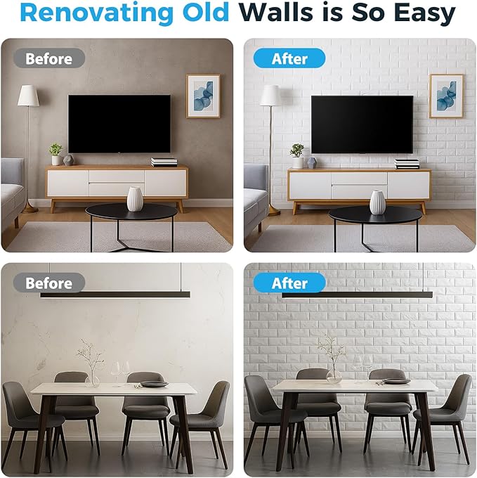 30 Pcs 3D Wall Panels, White Brick Printable 3D Wallpaper Stick and Peel, Self Adhesive Waterproof Foam Faux Brick Paneling for Bedroom, Bathroom, Kitchen, Fireplace (29.06 sq feet Coverage)