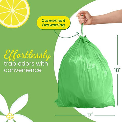 Reli. 4 Gallon Trash Bags Drawstring (50 Count) | Citrus Scented Small Trash Bags | Garbage Liners for Bathroom Can | 2 Gal - 3 Gallon - 4 Gal Small Can Liners (Green)