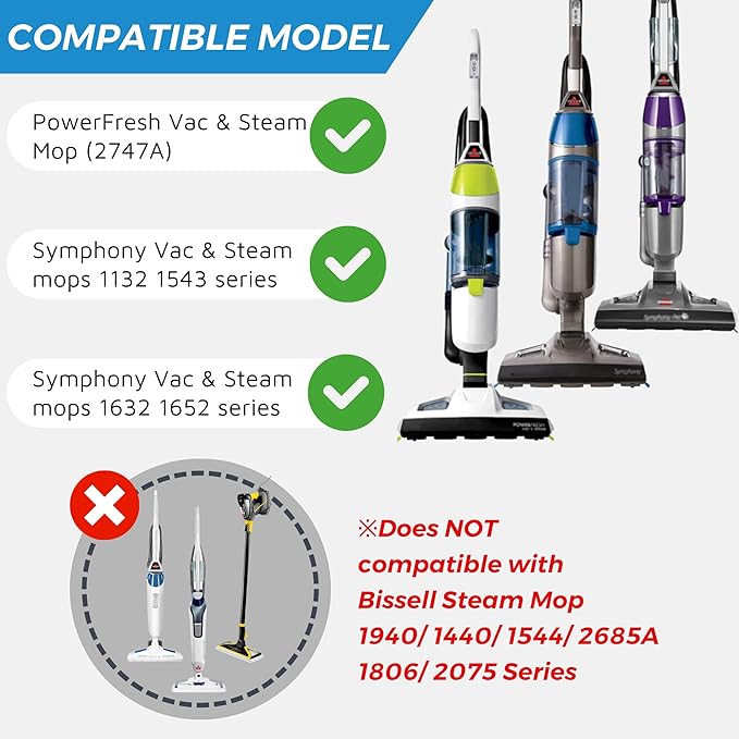 Flammi Steam Mop Pads for Bissell PowerFresh Vac & Steam Series - 6 Pack, Compatible with 2747A, 1132, 1543, 1632, 1652 Models, Hard Floor Mop