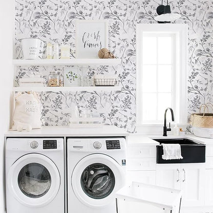 Orainege Gray Floral Peel and Stick Wallpaper Floral Contact Paper 17.7 in ×590.5 in Peel and Stick Wall Paper for Bathroom Removable Wallpaper Self Adhesive Waterproof