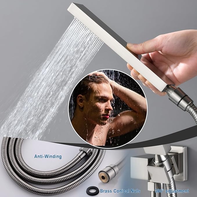 Enga Shower System Body Jets with On-Off Switch, 16 Inch Rain Shower Head System Full Body Spray Massage Shower Set, Multi Head Shower Faucet Combo, Brushed Nickel