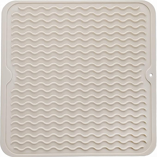 MicoYang Silicone Dish Drying Mat for Multiple Usage,Easy clean,Eco-friendly,Heat-resistant Silicone Mat for Kitchen Counter or Sink,Refrigerator or Drawer liner Tapioca M 12 inches x 12 inches