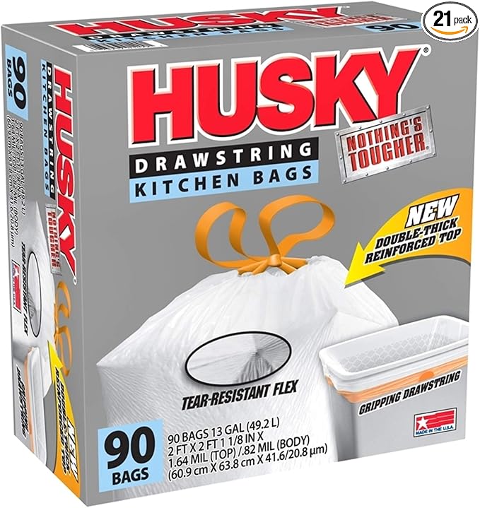 Husky Hk13xhf090w-xr Kitchen Trash Bags, 13 Gallon Capacity