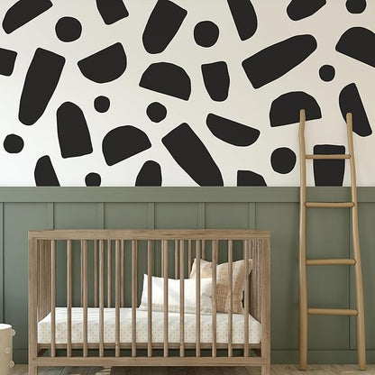 Large Boho Geometric Wall Decal Abstract Art Sticker, Modern Irregular Bohemian Shapes Decals, Peel and Stick Black Vinyl Wall Stickers for Bedroom, Living Room Decor