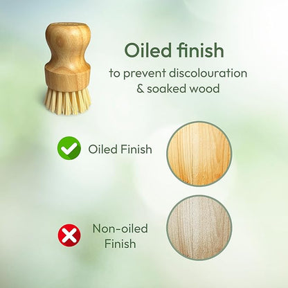 Moka Bamboo Dish Brush - Eco Friendly Scrub Brush with Natural Bristle - Premium Bamboo Dish Scrubber for Kitchen Cleaning, Dishes, Pots, and Pans - Sustainable and Durable Design