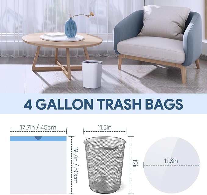 4 Gallon Small Trash Bags, Drawstring 4 Gallon Garbage Bags, Tear-Free Separated Unscented White Small Trash Bags Plastic Wastebasket Liners for Bathroom Toilet Home Office and Bedroom, 80 Count
