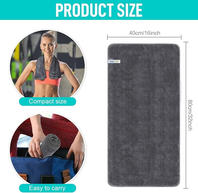 SINLAND Microfiber Gym Towels Super Absorbent Compact Travel Workout Towel Quick Dry Camping Sweat Towel for Sports Beach Swimming Backpacking Hiking and Yoga Men Women 16 Inch X 32 Inch