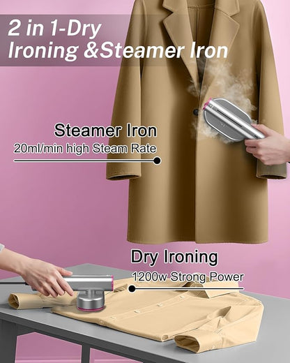 Travel Steamer for Clothes,Handheld Portable Steamer for Clothes,2-in-1 Garment Steamer for Clothes with 10s Fast Heat-Up,Rotatable Head 1200W,110-120V Purple for Travel,Office&Home,Red
