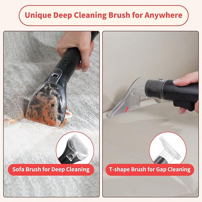 Upholstery Carpet Cleaner, MUJERBAY UltraHeat 12Kpa Portable Spot and Stain, Easy Move with Universal Wheels & Handle, 1.18-inch Deep Cleaning Machine for Couch, Stairs, Car and Pet Messes.
