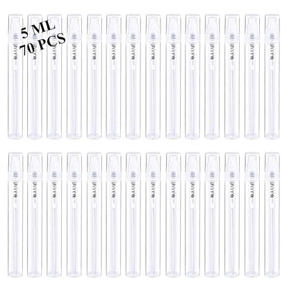 Mini Spray Bottles 70PCS 5ML Clear Plastic Empty Sample Containers Fine Mist Perfume Travel Refillable Spray Bottle Perfume Atomizer Small Travel Size Spray Bottle for Cleaning, Essential Oils
