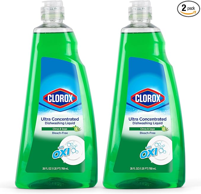 Clorox Ultra Concentrated Liquid Dish Soap with OXI, Citrus & Sage Scent - Dishwashing Detergent, Bleach-Free Formula Powers Through Grease, 26 Fl Oz - 2 Pack