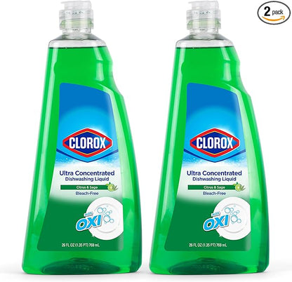 Clorox Ultra Concentrated Liquid Dish Soap with OXI, Citrus & Sage Scent - Dishwashing Detergent, Bleach-Free Formula Powers Through Grease, 26 Fl Oz - 2 Pack