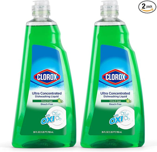 Clorox Ultra Concentrated Liquid Dish Soap with OXI, Citrus & Sage Scent - Dishwashing Detergent, Bleach-Free Formula Powers Through Grease, 26 Fl Oz - 2 Pack