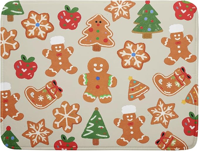 Christmas Dish Drying Mat for Kitchen Counter 18x24 Cute Gingerbread Themed Winter Xmas Holiday Absorbent Reversible Microfiber Drying Mats Kitchen Countertop Protector Dishes Drainer Rack Pad