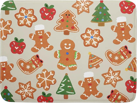 Christmas Dish Drying Mat for Kitchen Counter 18x24 Cute Gingerbread Themed Winter Xmas Holiday Absorbent Reversible Microfiber Drying Mats Kitchen Countertop Protector Dishes Drainer Rack Pad