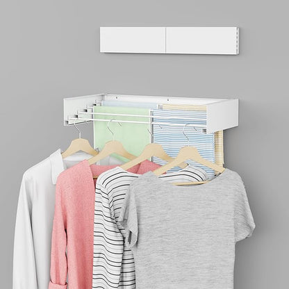 ZMBESUP Laundry Drying Rack - Collapsible Wall Mounted Rack, 23.6" Wide, 11.2 Linear Ft, 4 Aluminum Rods, 60 lb Capacity (White)