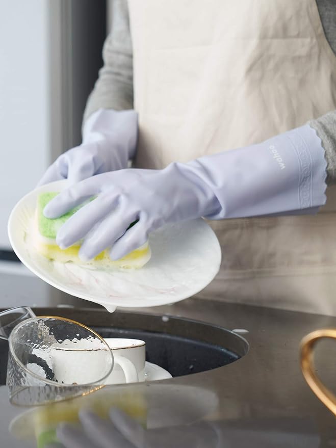 LANON wahoo Skin-Friendly Dishwashing Cleaning Gloves, Reusable Unlined Dish Washing Gloves, Non-Slip, Icelandic Blue, Large