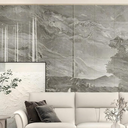 Chejiaye 10pcs Marble Peel and Stick Backsplash Waterproof Washroom Wall Panels, Peel and Stick Tile, PVC Wall Panels for Kitchen (Grey Marble Tiles, 11.8" x 11.8" x2.5MM x 10Pack)