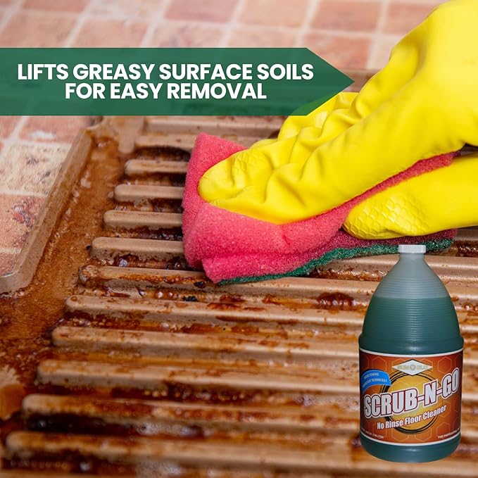 Sun-Glo SCRUB-N-GO - Bio-Enzymatic Multi-Surface Cleaner, No Rinse for Floor Cleaner, Grout Cleaner, and Tile Cleaner, Ideal for Kitchen Cleaner - 4x1 Gallon Case