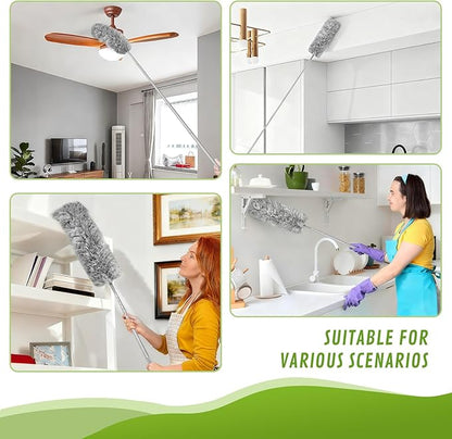 8-Piece Microfiber Feather Duster Set with Extension Pole (16.1" to 100"), Extendable Cobweb & Ceiling Fan Duster for Cleaning Cobweb, Ceiling Fan, Blind, Furniture