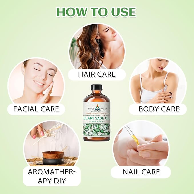 EVOKE OCCU Clary Sage Oil Essential Oil for Relaxation, Moisturize Skin, Air Freshening, Add to Spray and Diffuser - 4 FL Oz