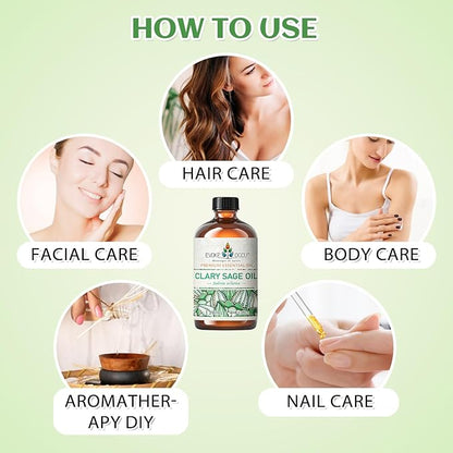 EVOKE OCCU Clary Sage Oil Essential Oil for Relaxation, Moisturize Skin, Air Freshening, Add to Spray and Diffuser - 4 FL Oz
