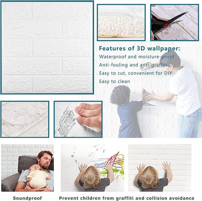 40 PCS White 3D Wall Panels, 58 sq.feet Coverage, Printable Wallpaper Sticker with Self-Adhesive Waterproof Brick PE Foam Wall Panels Peel and Stick for Interior Wall Decor Home Decoration