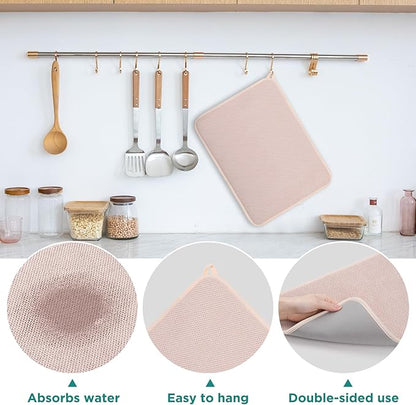 GeeRic Microfiber Dish Drying Mat Happy New Year, Super Absorbent Kitchen Dish Drying Pad for New Year Gift, Reversible for Countertop, 17.8 * 23.6 inch Beige