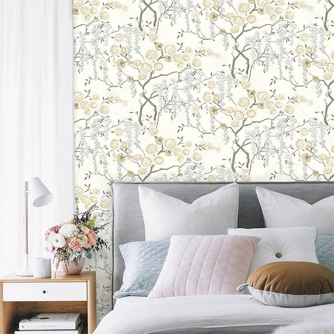 Orainege Peel and Stick Wallpaper Vintage Floral Contact Paper 17.7in ×393.7in Beige Floral Wallpaper Peel and Stick Removable Wall Paper for Bathroom Waterproof