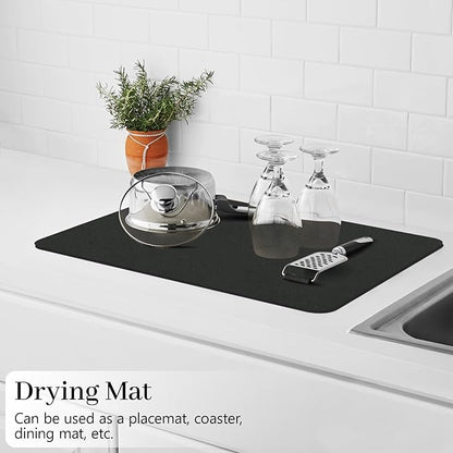 Bloss Coffee Mat, Dish Drying Mat, Coffee Bar/Maker Mat, Kitchen Counter Mat, Absorbent Hide Stain Rubber Backed Dish Drying Pad(12.2"x19.7", Black)