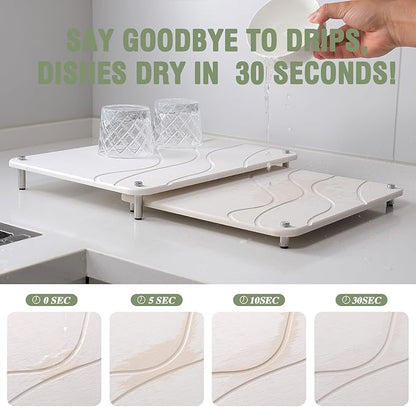 2-Pack Marble Dish Drying Mats for Kitchen Counter, Diatomaceous Earth (Diatomite) Quick-Dry Sink Countertop Pads for Dishes & Utensils, Non-Slip, Easy to Clean,White