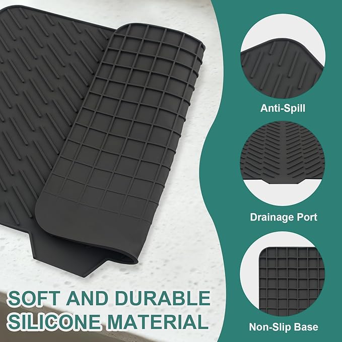 Silicone Dish Drying Mat 23x17 Multiple Usage,Easy clean,Eco-friendly,Heat-resistant Silicone Mat Dish Drying Mats For Kitchen Counter or Sink,Refrigerator or Drawer liner Black23inchx17inch