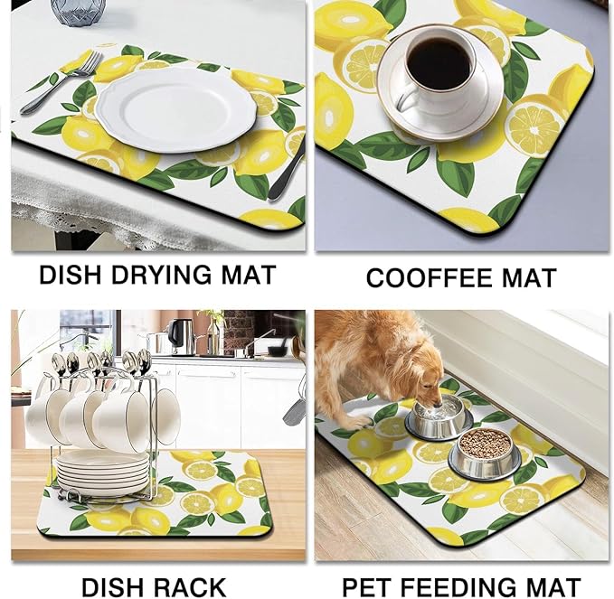 Dish Drying Mat for Kitchen Counter 20x12in Washable Quick Dish Drying Pad Rubber Backed Absorbent Draining Mat Fit Kitchen Counter,Bar,Under Sink,Dishes,Utensils,Dish Rack