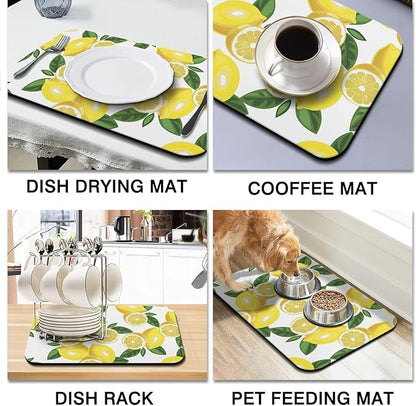 Dish Drying Mat for Kitchen Counter 20x12in Washable Quick Dish Drying Pad Rubber Backed Absorbent Draining Mat Fit Kitchen Counter,Bar,Under Sink,Dishes,Utensils,Dish Rack