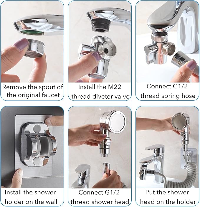 Sink Handheld Shower Kit with 9.8ft Telescopic Hose, Kitchen Bathroom Faucet Sprayer Attachment with 3 Adapters M22 M24 G1/2, for Hair Washing, Baby Shower, Pet Shower (Faucet Not Included)