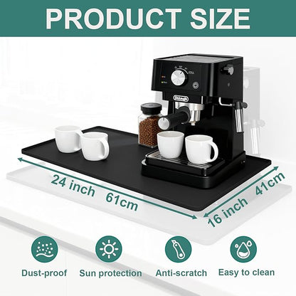 Silicone Coffee Mat, 24"X16" Heat-Resistant,Eco-friendly,Hygienic Drying Pad,Leak-Proof and Non-Slip,Removable Silicone Mat with Concave and Convex Design,（Black 24X16）