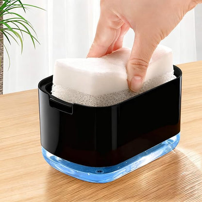 Dish Soap Dispenser and Sponge Support, Sink Soap Pump Dispenser, Liquid Soap Dispenser, Kitchen Detergent Press Box, Suitable for Kitchens, Bathrooms and Sinks (Black)