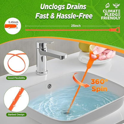 Forlivese 3 Pack 25 Inch Drain Snake,Drain Clog Remover,Sink Snake for Sewer Kitchen Sink Bathroom Tub Toilet Clogged Drains Relief Cleaning Tool