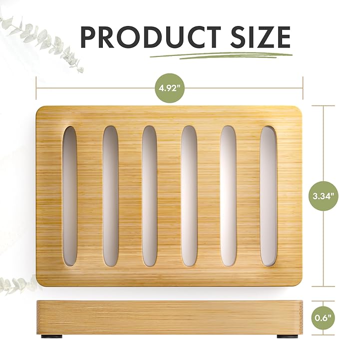 AmazerBath Soap Holder Soap Dish, Bamboo Soap Dish, 2 Pack Wood Bar Soap Holder for Shower, Trays Self Draining, Soap Saver for Shower, Bathroom, Kitchen(Natural Color)