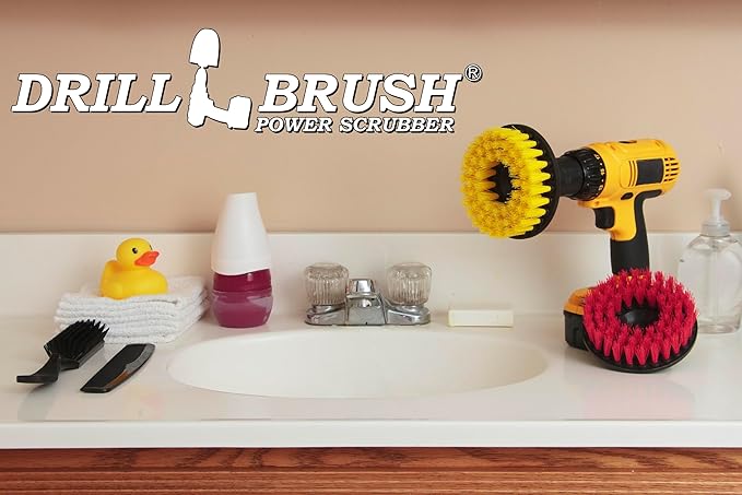 Bathroom Accessories - Bath Mat - Drill Brush Set - Power Scrubber Two Brush Kit - Floor Scrubber - Grout Cleaner - Pool Brushes - Hard Water Stains, Calcium, Mineral Deposits, Soap Scum, Rust Stains