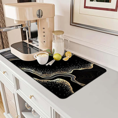 MCALK Marble Black Dish Drying Mat for Kitchen Counter, Marble Texture Dish Drying Pad with Anti-Slip Rubber Base, Absorbent Kitchen Sink Mat with Modern Art Decor (1 pc 18" x 16")