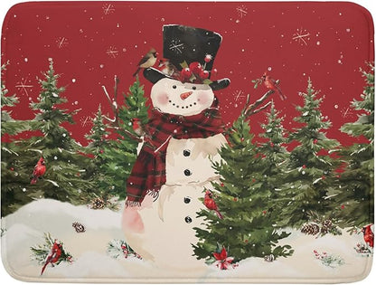 Christmas Snowman Dish Drying Mat for Kitchen Counter 18x24 Inch Watercolor Xmas Tree Bird Print Absorbent Reversible Microfiber Drying Mats Kitchen Countertop Protector Dishes Drainer Rack Pad