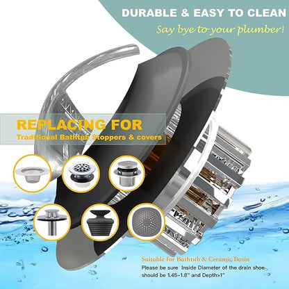 Kitchen Sink Drain Strainer 3 in 1, 304 Stainless Steel Pop Up Sink Stopper, Anti-Clogging Drain Stopper, Strainers for Kitchen, Drain Cover & Kitchen Accessories for US Standard Sink (Smooth Silver)